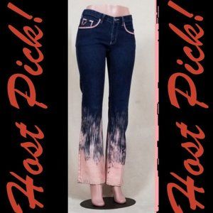 Maurice Malone Collection NEW Hand-Painted Unique JEANS Navy Pink Women's 🎉HP🎉